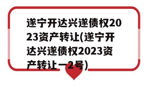 遂宁开达兴遂债权2023资产转让(遂宁开达兴遂债权2023资产转让一2号)