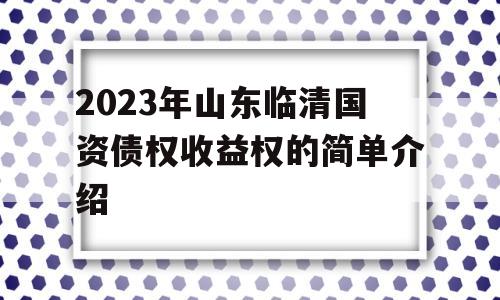 2023年山东临清国资债权收益权的简单介绍