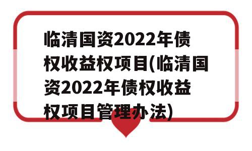 临清国资2022年债权收益权项目(临清国资2022年债权收益权项目管理办法)