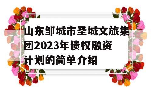 山东邹城市圣城文旅集团2023年债权融资计划的简单介绍