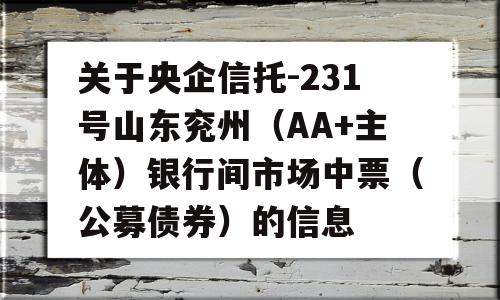 关于央企信托-231号山东兖州（AA+主体）银行间市场中票（公募债券）的信息