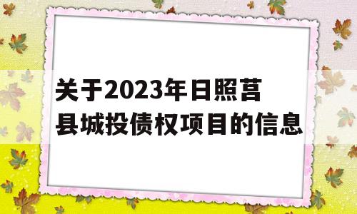 关于2023年日照莒县城投债权项目的信息