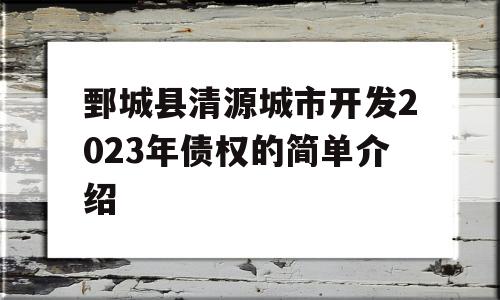 鄄城县清源城市开发2023年债权的简单介绍