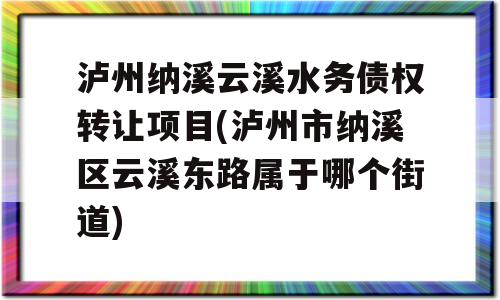 泸州纳溪云溪水务债权转让项目(泸州市纳溪区云溪东路属于哪个街道)