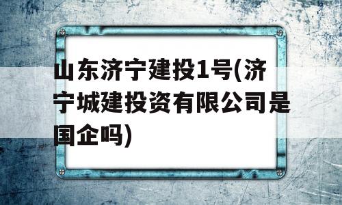 山东济宁建投1号(济宁城建投资有限公司是国企吗)