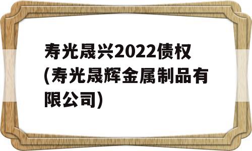 寿光晟兴2022债权(寿光晟辉金属制品有限公司)