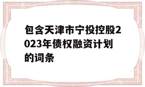 包含天津市宁投控股2023年债权融资计划的词条