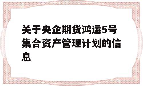 关于央企期货鸿运5号集合资产管理计划的信息