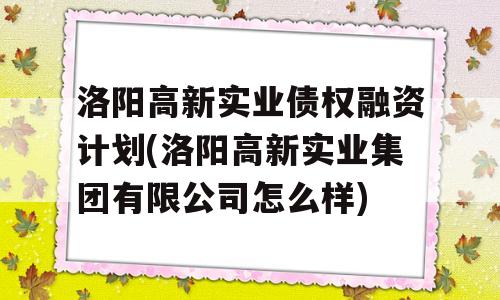 洛阳高新实业债权融资计划(洛阳高新实业集团有限公司怎么样)