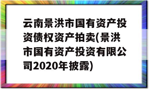 云南景洪市国有资产投资债权资产拍卖(景洪市国有资产投资有限公司2020年披露)