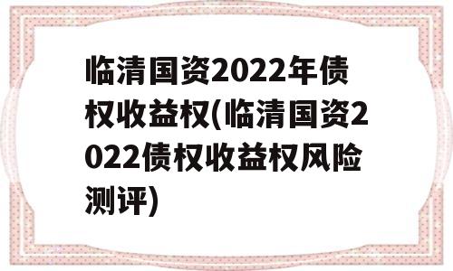 临清国资2022年债权收益权(临清国资2022债权收益权风险测评)