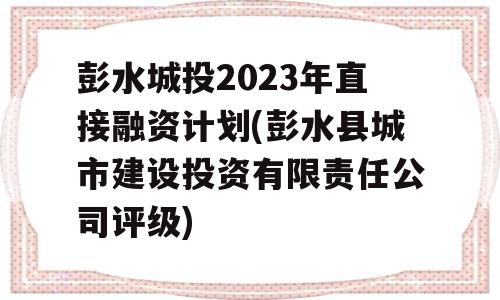 彭水城投2023年直接融资计划(彭水县城市建设投资有限责任公司评级)