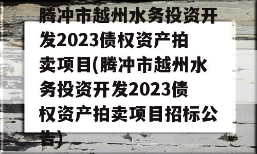 腾冲市越州水务投资开发2023债权资产拍卖项目(腾冲市越州水务投资开发2023债权资产拍卖项目招标公告)