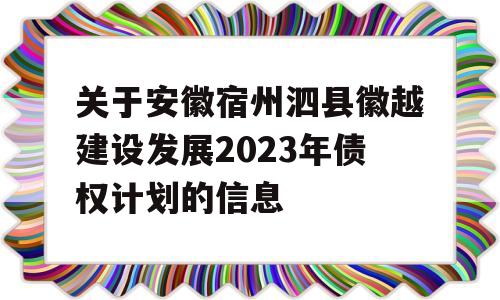 关于安徽宿州泗县徽越建设发展2023年债权计划的信息