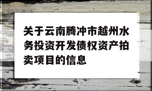 关于云南腾冲市越州水务投资开发债权资产拍卖项目的信息