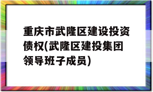 重庆市武隆区建设投资债权(武隆区建投集团领导班子成员)