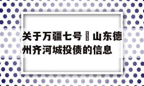 关于万疆七号•山东德州齐河城投债的信息