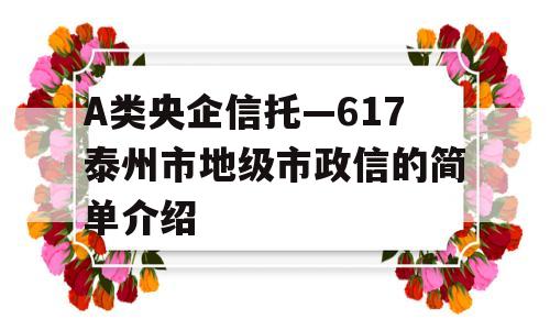 A类央企信托—617泰州市地级市政信的简单介绍