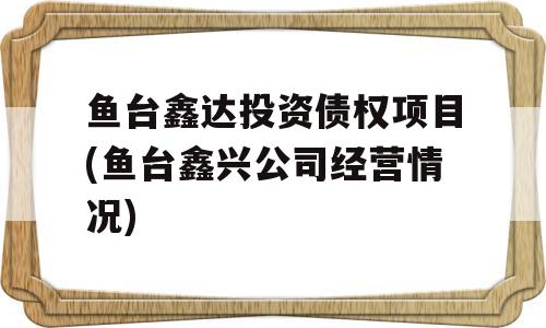 鱼台鑫达投资债权项目(鱼台鑫兴公司经营情况)