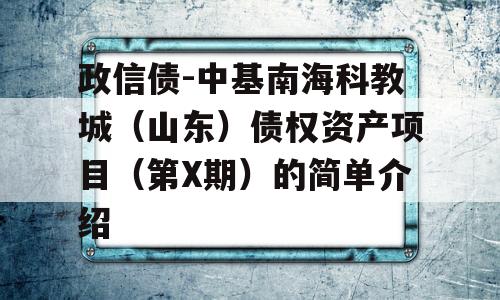 政信债-中基南海科教城（山东）债权资产项目（第X期）的简单介绍