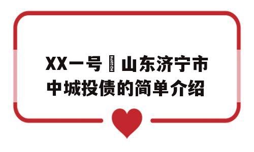 XX一号•山东济宁市中城投债的简单介绍