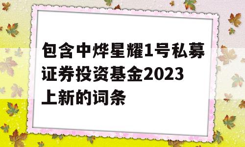 包含中烨星耀1号私募证券投资基金2023上新的词条