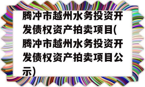 腾冲市越州水务投资开发债权资产拍卖项目(腾冲市越州水务投资开发债权资产拍卖项目公示)