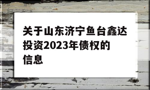 关于山东济宁鱼台鑫达投资2023年债权的信息