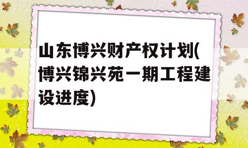 山东博兴财产权计划(博兴锦兴苑一期工程建设进度)