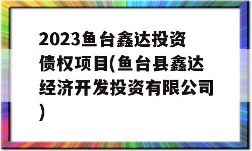 2023鱼台鑫达投资债权项目(鱼台县鑫达经济开发投资有限公司)