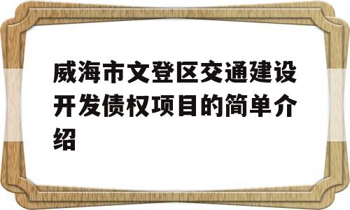 威海市文登区交通建设开发债权项目的简单介绍