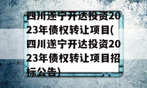 四川遂宁开达投资2023年债权转让项目(四川遂宁开达投资2023年债权转让项目招标公告)