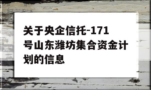 关于央企信托-171号山东潍坊集合资金计划的信息