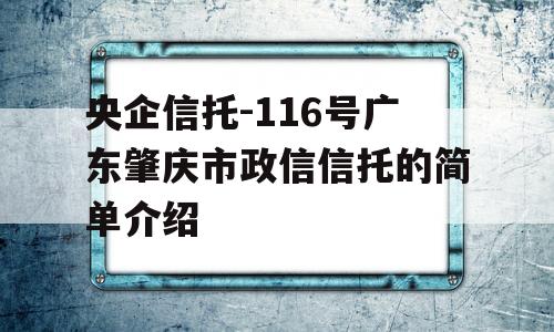 央企信托-116号广东肇庆市政信信托的简单介绍