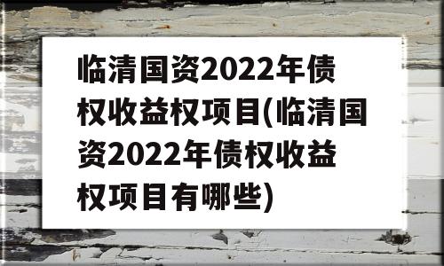 临清国资2022年债权收益权项目(临清国资2022年债权收益权项目有哪些)