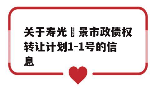 关于寿光昇景市政债权转让计划1-1号的信息