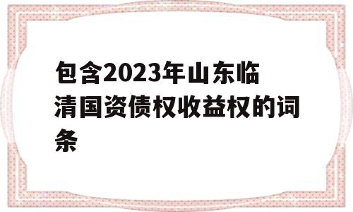 包含2023年山东临清国资债权收益权的词条