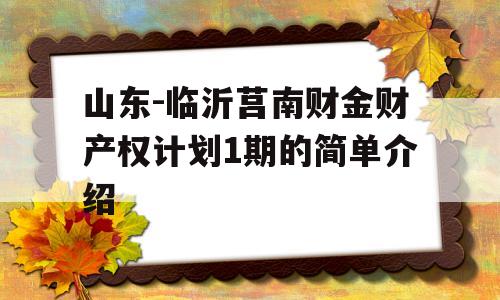 山东-临沂莒南财金财产权计划1期的简单介绍