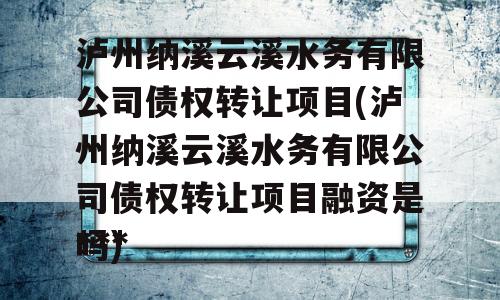 泸州纳溪云溪水务有限公司债权转让项目(泸州纳溪云溪水务有限公司债权转让项目融资是***
吗)