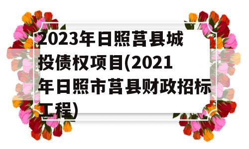 2023年日照莒县城投债权项目(2021年日照市莒县财政招标工程)