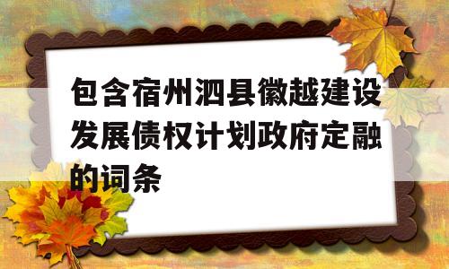 包含宿州泗县徽越建设发展债权计划政府定融的词条