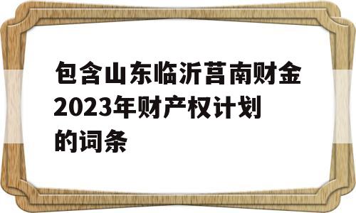 包含山东临沂莒南财金2023年财产权计划的词条