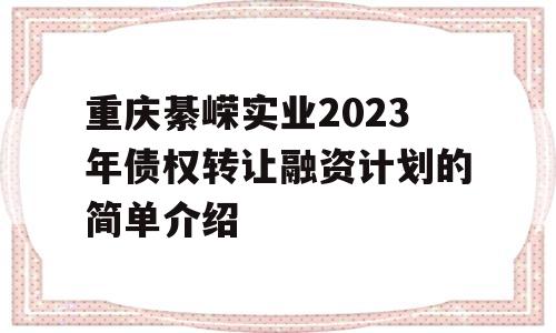 重庆綦嵘实业2023年债权转让融资计划的简单介绍