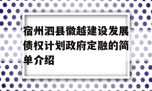 宿州泗县徽越建设发展债权计划政府定融的简单介绍