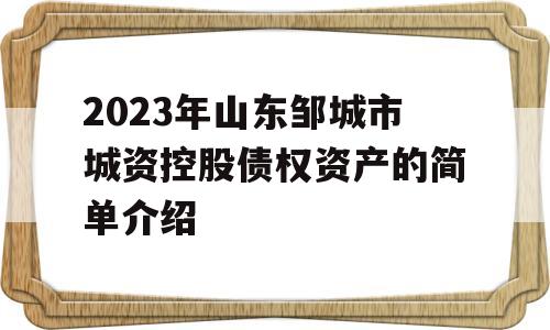 2023年山东邹城市城资控股债权资产的简单介绍