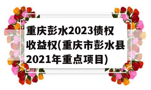 重庆彭水2023债权收益权(重庆市彭水县2021年重点项目)