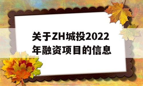 关于ZH城投2022年融资项目的信息