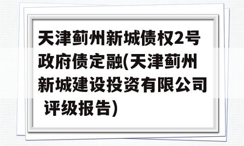 天津蓟州新城债权2号政府债定融(天津蓟州新城建设投资有限公司 评级报告)