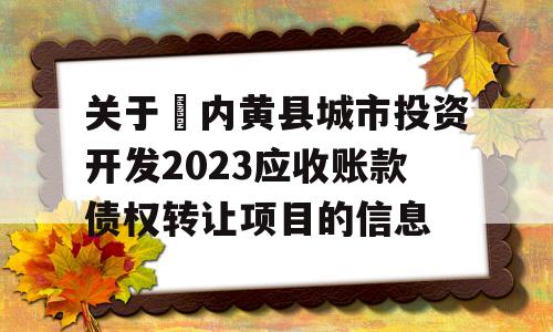 关于​内黄县城市投资开发2023应收账款债权转让项目的信息