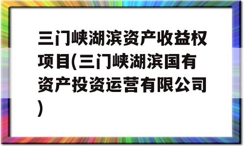 三门峡湖滨资产收益权项目(三门峡湖滨国有资产投资运营有限公司)